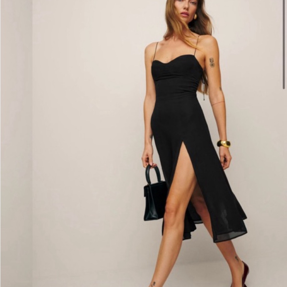 Reformation Juliette Black Slit Midi Dress